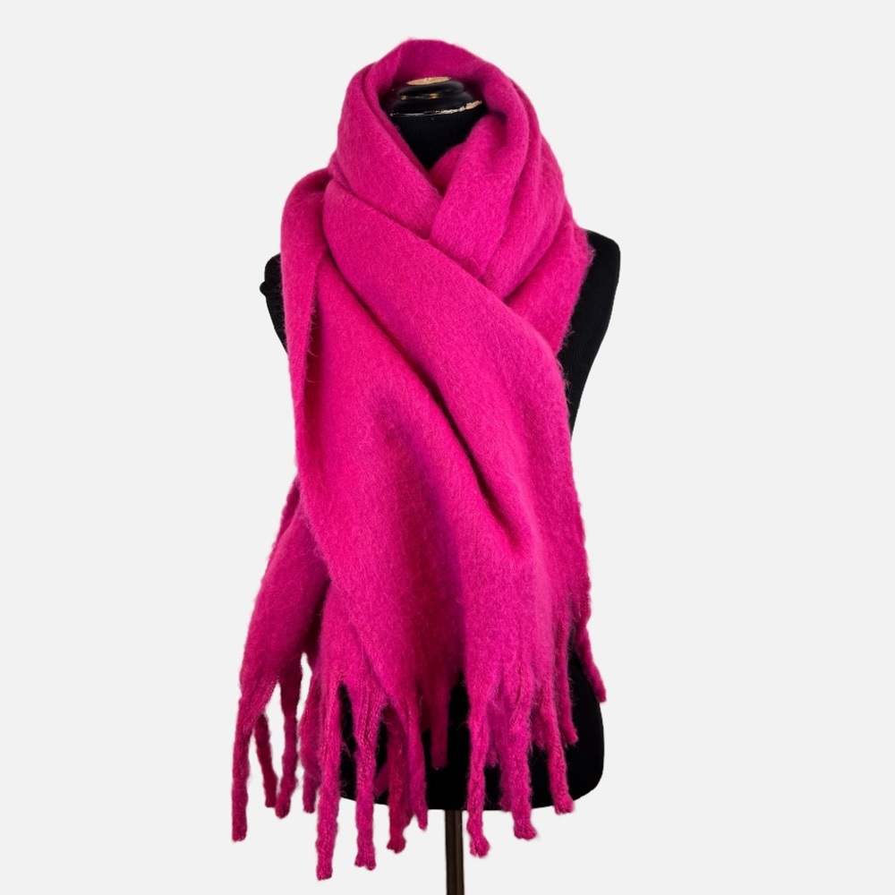 Pink Blanket Scarf with Fringe